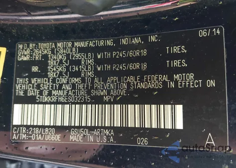 2014 Toyota Highlander Xle V6 z USA, uszkodzony, nr VIN 5TDKKRFH6ES032315